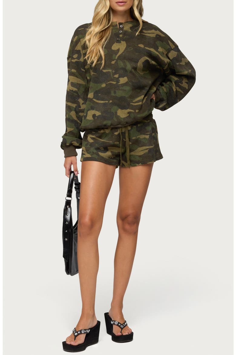 Baila Camo Waffle Knit Henley, Alternate, color, MIX