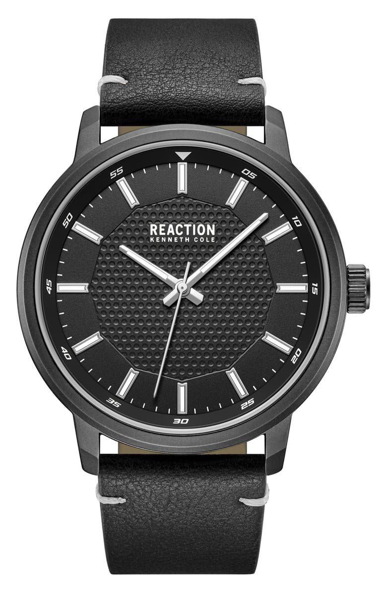 Kenneth Cole Reaction Classic Black Strap Watch, 44mm, Main, color, Black