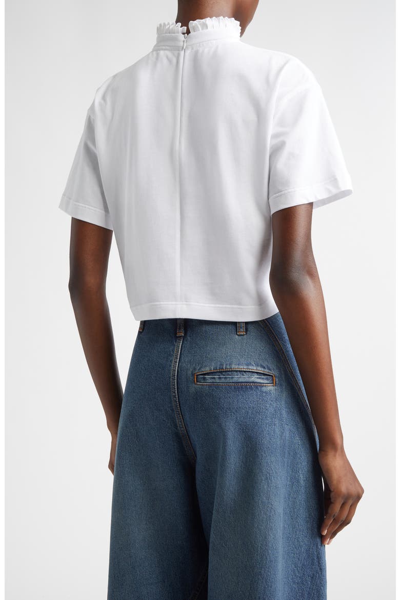 Ribbon Collar Crop T-Shirt, Alternate, color, BLANC
