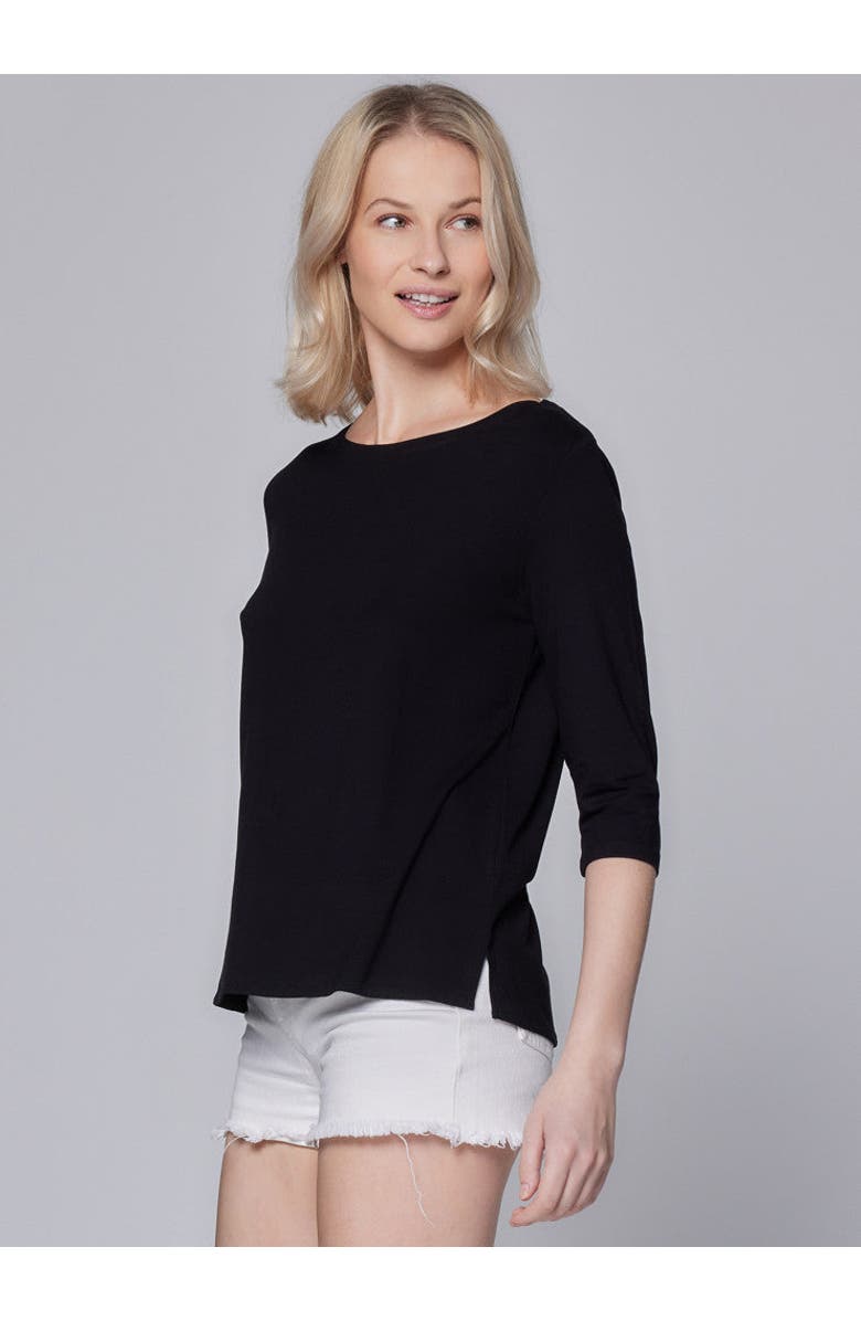 Majestic Filatures Soft Touch Semi Relaxed 3/4 Sleeve Boatneck, Alternate, color, Noir