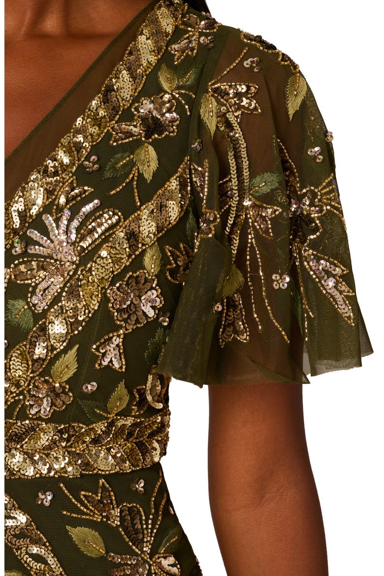 Embellished Flutter Sleeve Cocktail Dress, Alternate, color, OLIVE