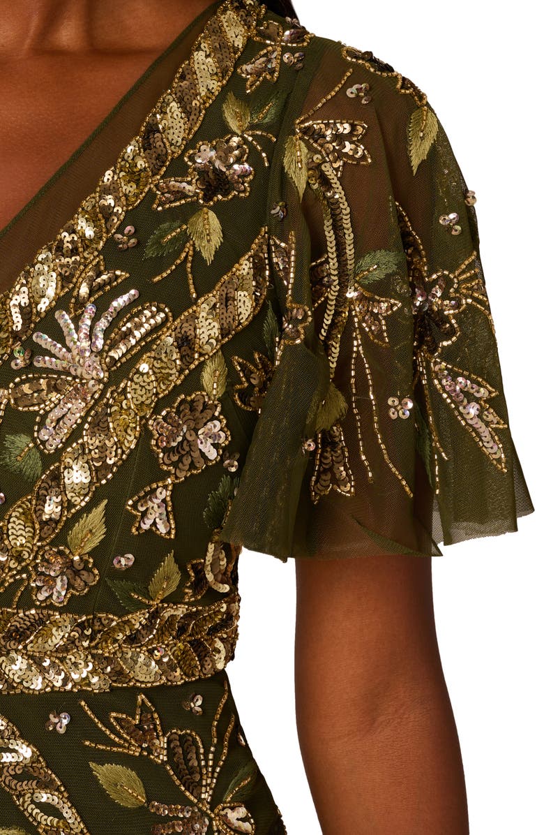 Adrianna Papell Embellished Flutter Sleeve Cocktail Dress, Alternate, color, Olive