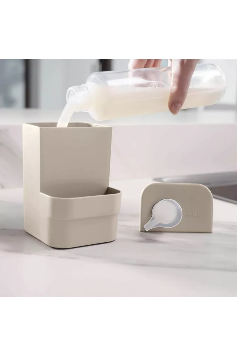 Clear Durable Kitchen Dish Soap Dispenser Organizer with Sponge Holder, 16 oz, Alternate, color, Beige