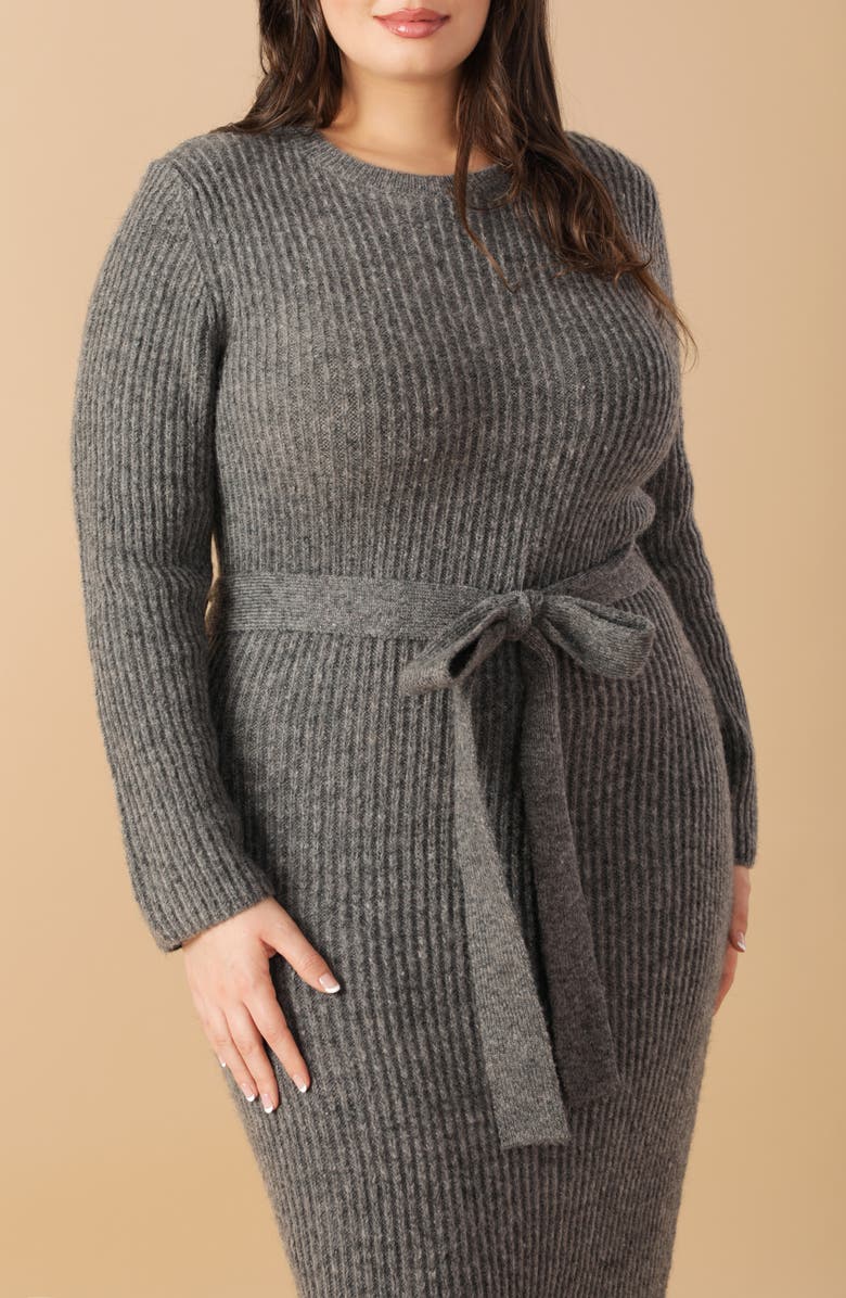 FLYING TOMATO Long Sleeve Midi Sweater Dress, Alternate, color, Heather Grey