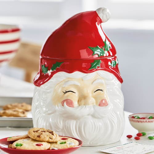 Tag Vine Santa Cookie Jar Decorative Christmas Kitchen Canister In Multi