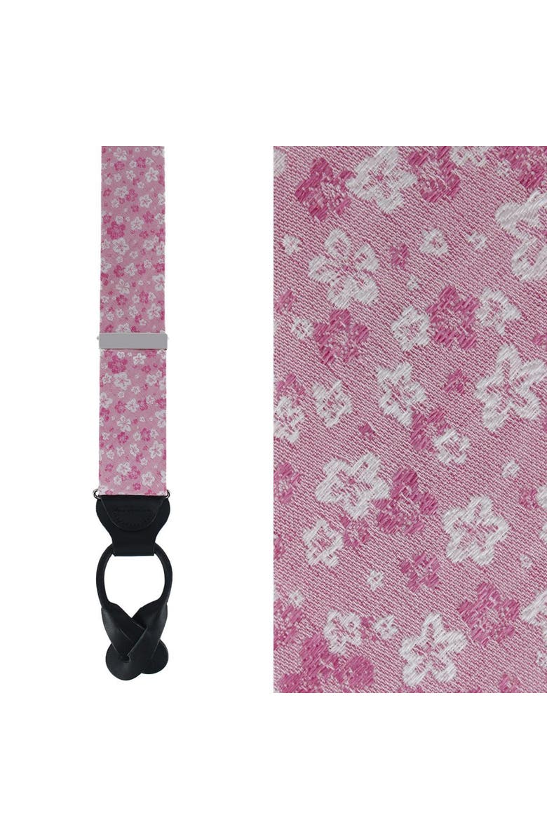 Trafalgar Hanami Cherry Blossom Burst Linen Blend Novelty Button End Suspenders, Main, color, Pink
