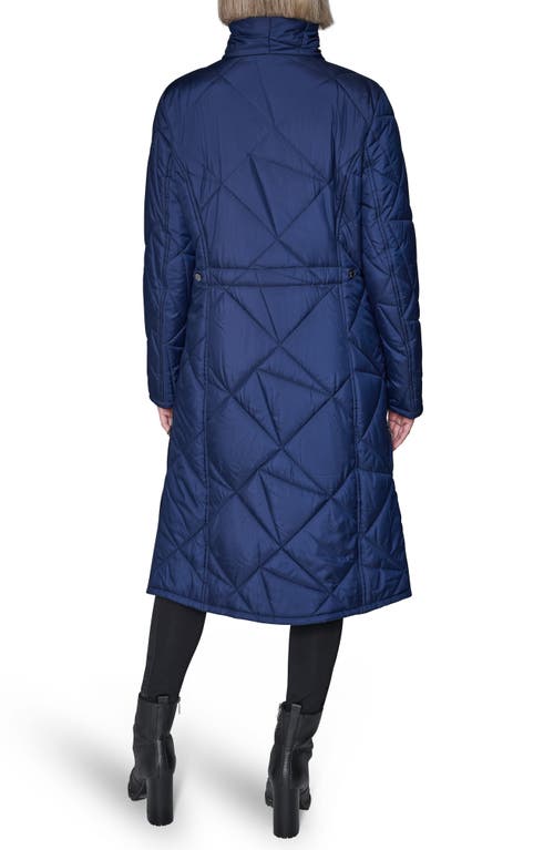 Karl Lagerfeld Paris Quilted Asymmetric Midi Coat In Blue