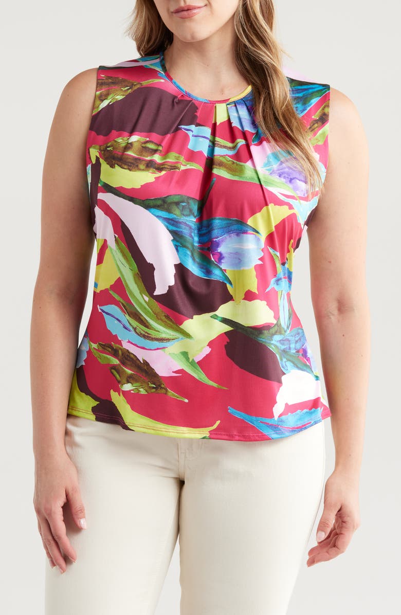 24seven Comfort Apparel Floral Pleated Sleeveless Jersey Shell, Main, color,