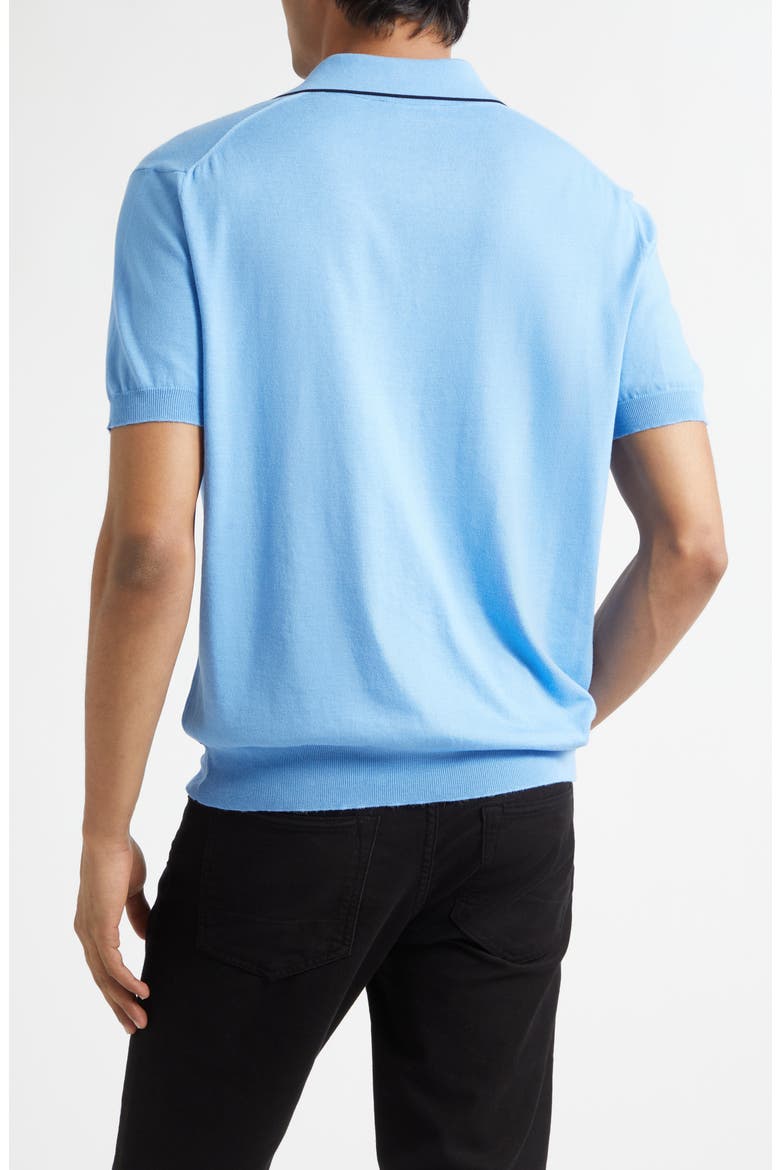 Tipped Silk & Cotton Polo Sweater, Alternate, color, AZURE BLUE