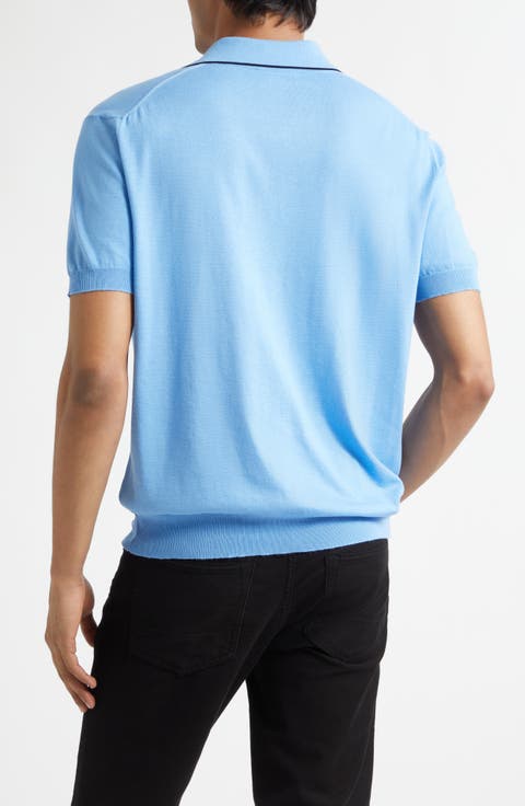 Tipped Silk & Cotton Polo Sweater