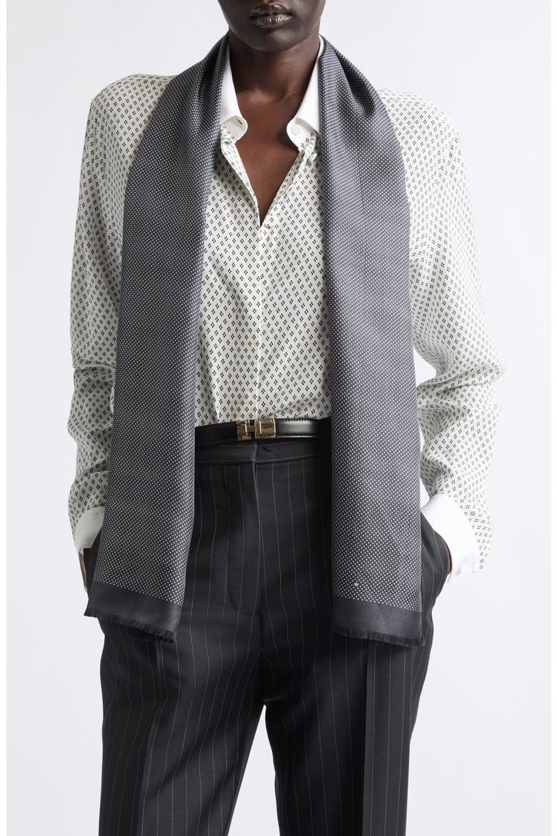 Polka Dot Silk Twill Fringe Scarf, Alternate, color, BLACK/ OFF WHITE