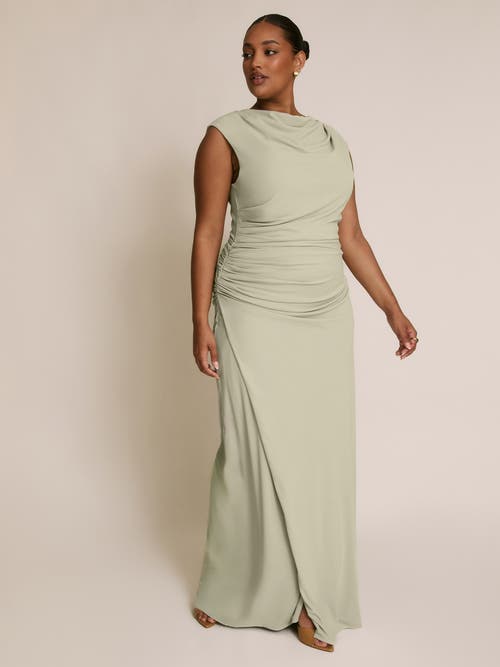 Six Stories Cowl Gathered Short Sleeve Bridesmaid In Green