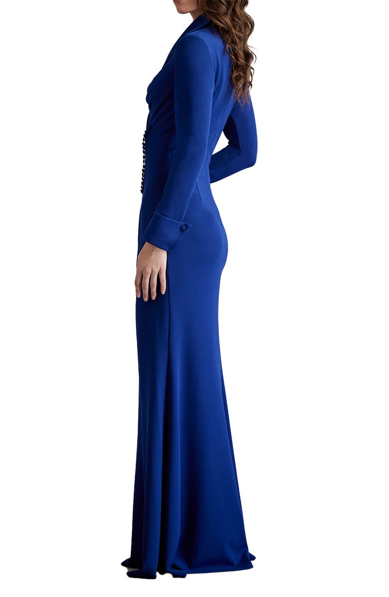 Tadashi Shoji High Collar Long Sleeve Crepe Gown, Alternate, color, 