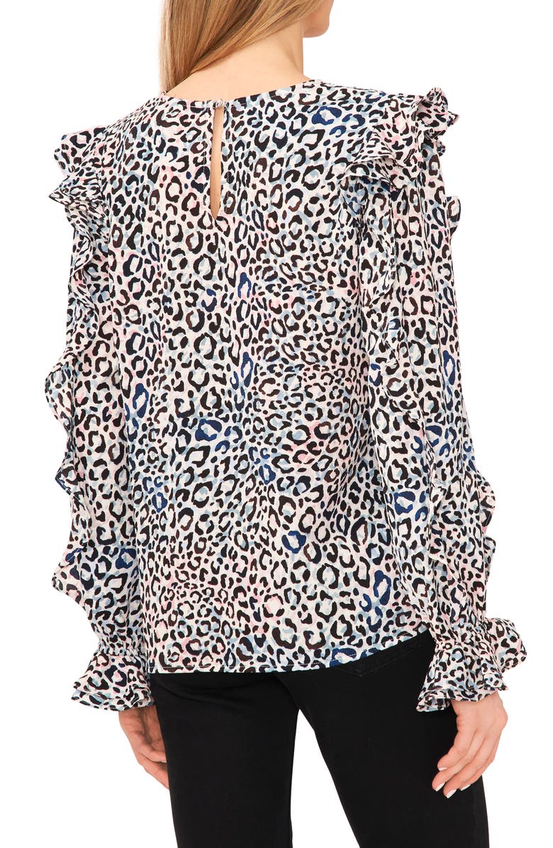CeCe Leopard Print Ruffle Sleeve Crepe Top, Alternate, color, 