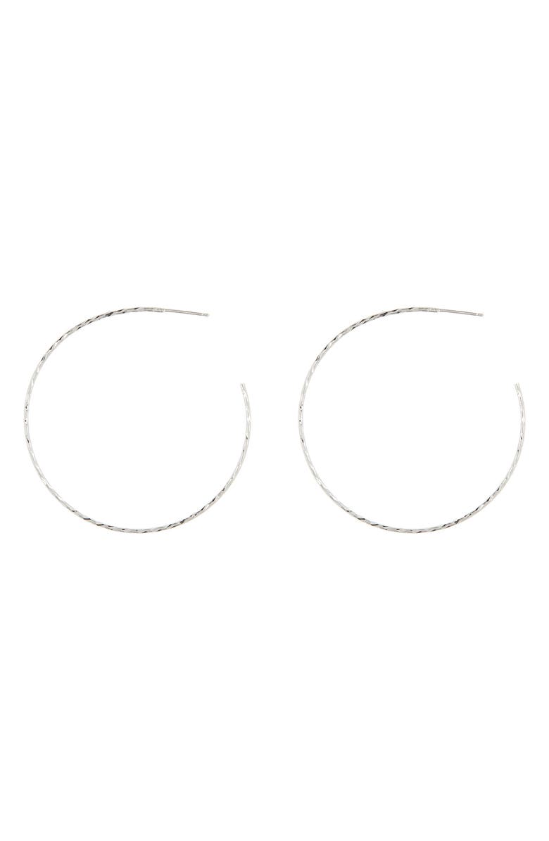 Sterling Forever Sterling Silver Hammered 2.25" Hoop Earrings, Main, color, Silver