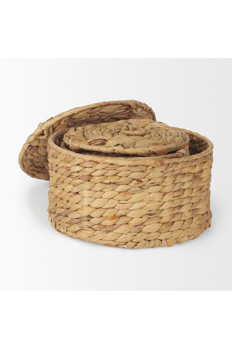 Kea Set of 3 Nesting Water Hyacinth Boxes with Lids, Alternate, color, Brown