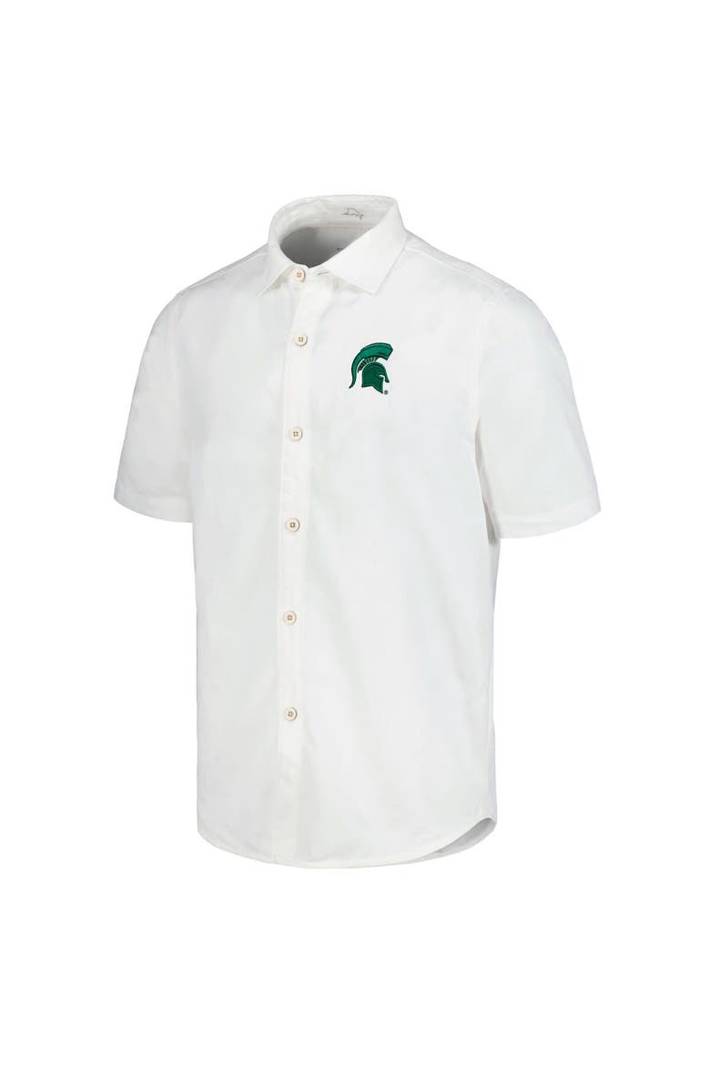 Men's Tommy Bahama White Michigan State Spartans Coconut Point Palm Vista IslandZone Camp Button-Up Shirt, Alternate, color, White