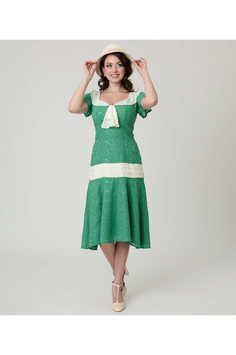 1920s Wilshire Flapper Day Dress, Alternate, color, Green W/Embroidery