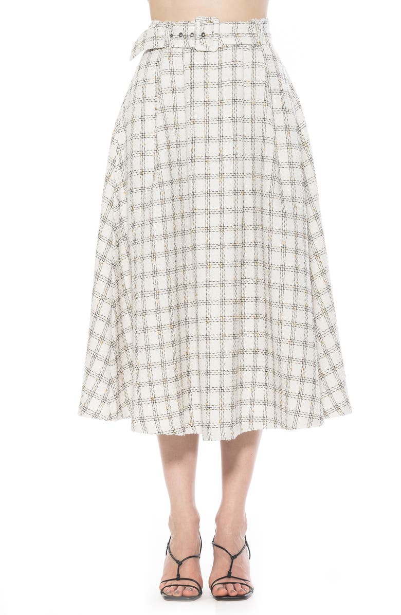 Alexia Admor Belted A-Line Midi Skirt, Main, color, Ivory Plaid