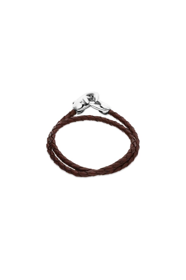 Brown double leather strap with sterling silver-plated interlocking carabiner detail, Alternate, color, Silver
