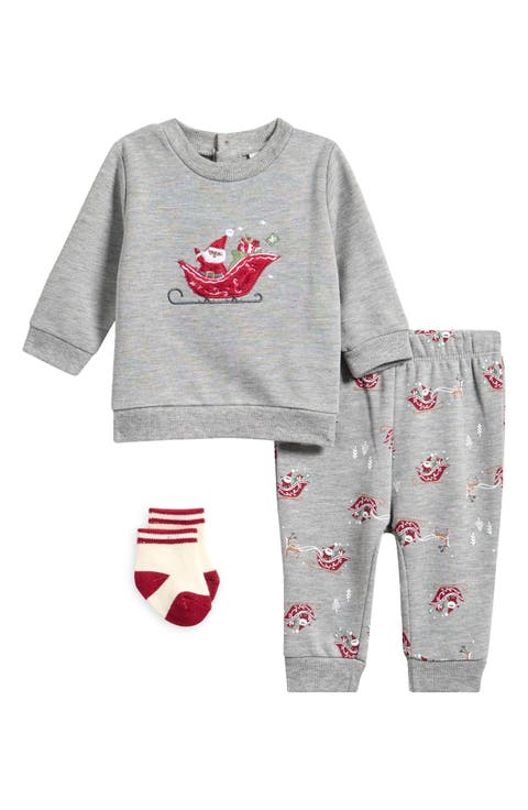 3-Piece Holiday Sweatshirt, Joggers & Socks Set