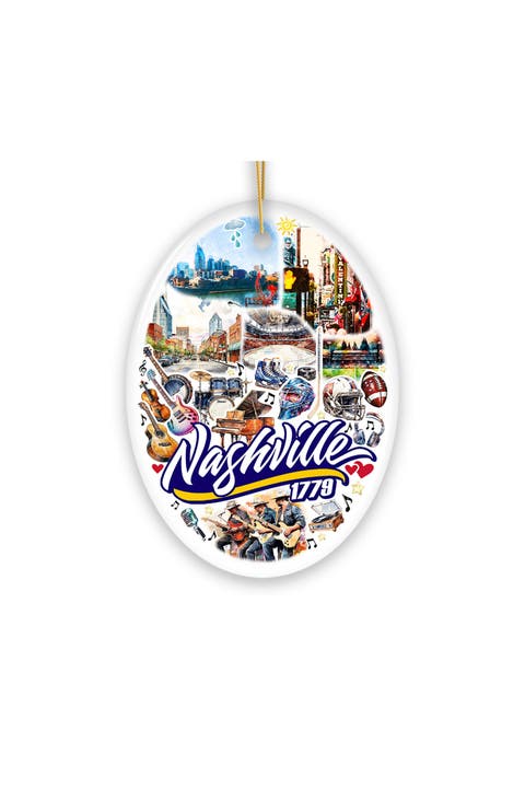Nashville Music City Est 1779 Oval Ceramic Ornament