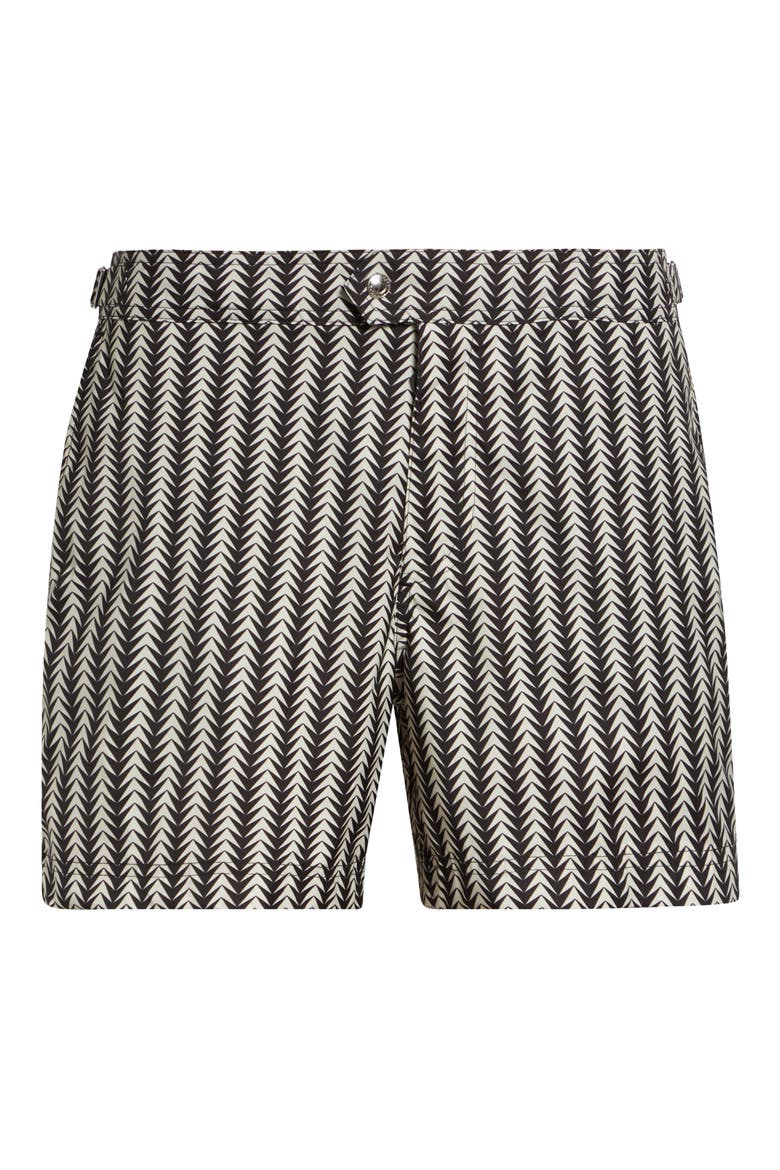 Geometric Print Compact Swim Trunks, Alternate, color, WHITE/ BLACK