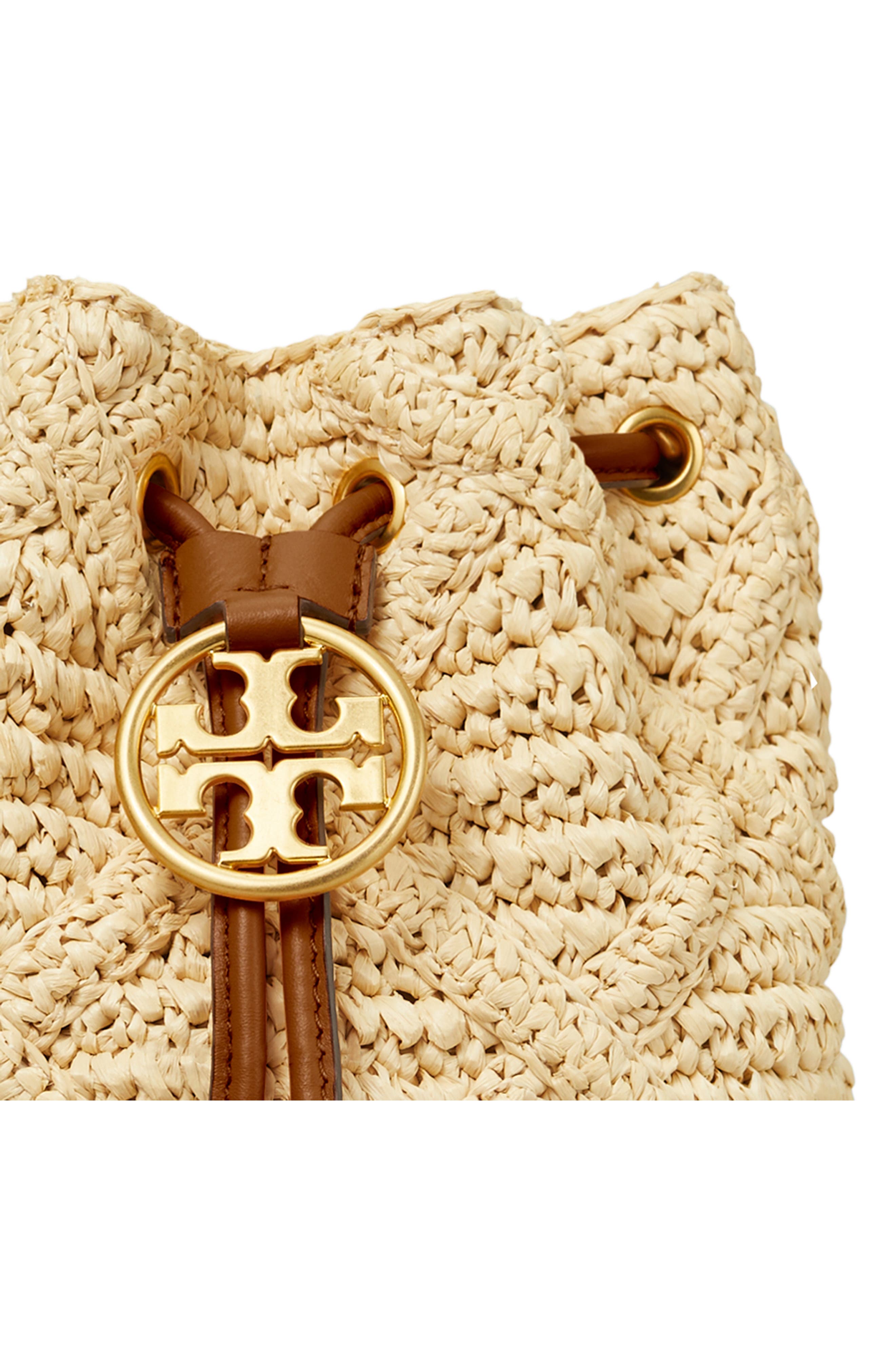 Tory Burch Fleming Soft Straw Crochet Mini Bucket Bag, Alternate, color, 
