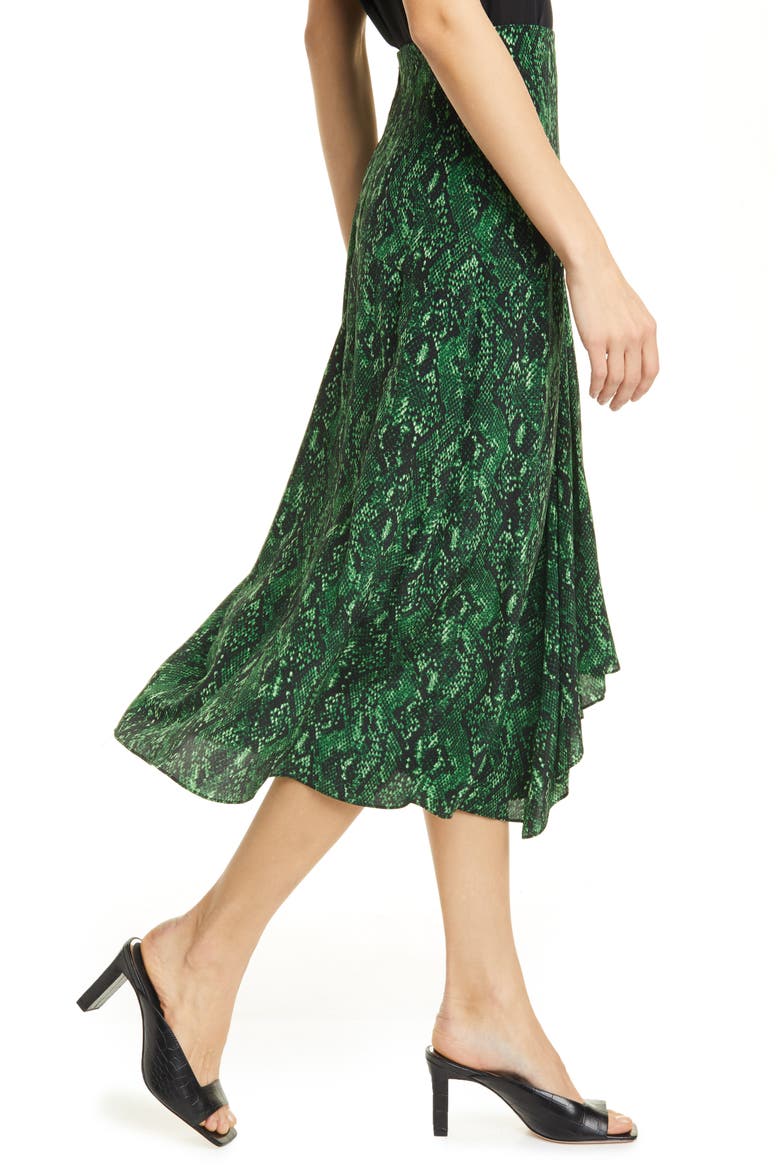 Ramos Snake Print Silk Midi Skirt, Alternate, color, GREEN