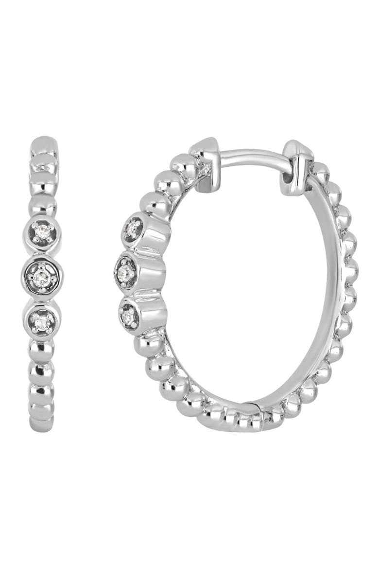 CARRIERE JEWELRY Perla Sterling Silver Diamond Huggie Hoop Earrings - 0.02 ctw (Nordstrom Exclusive), Main, color, AG925