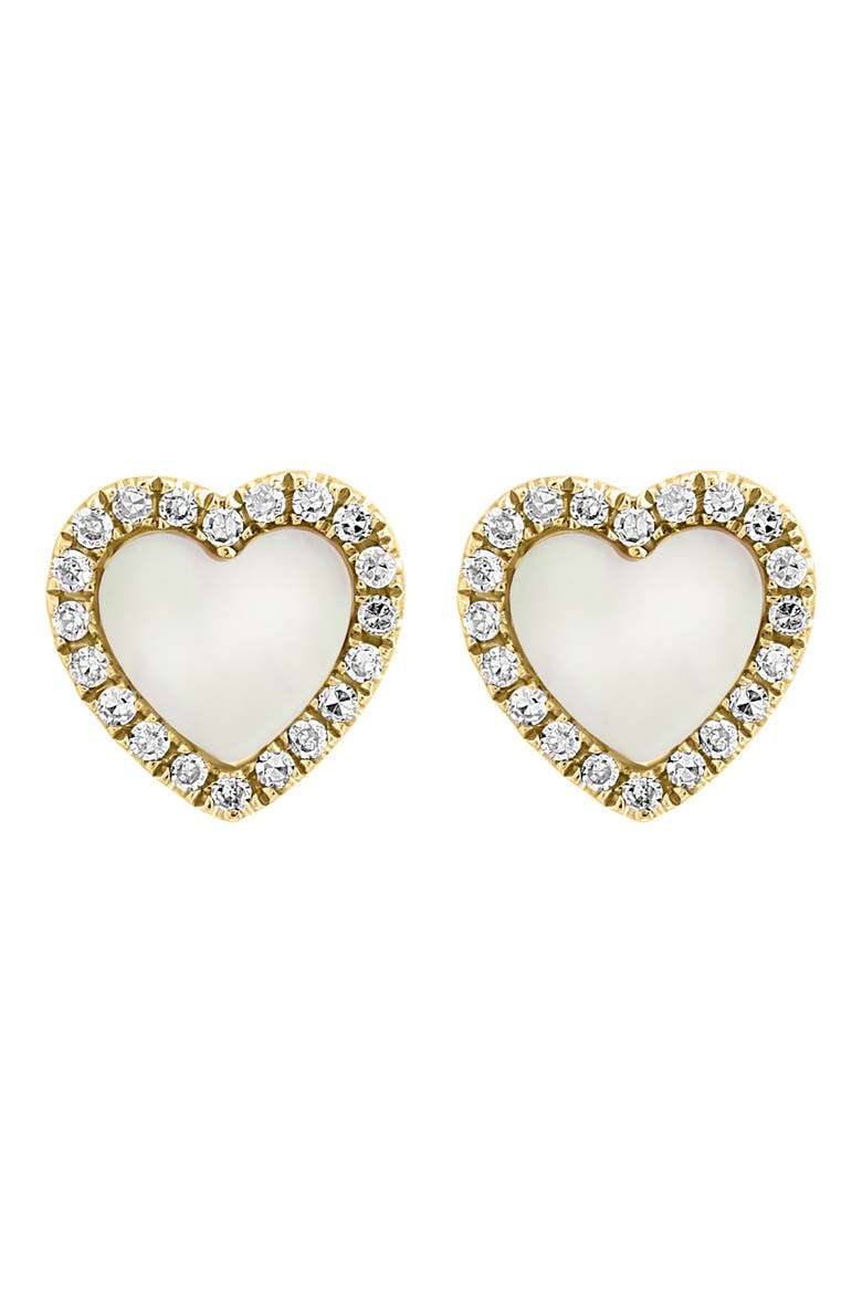 Diamond Halo Mother of Pearl Stud Earrings - 0.19 ctw, Main, color, WHITE
