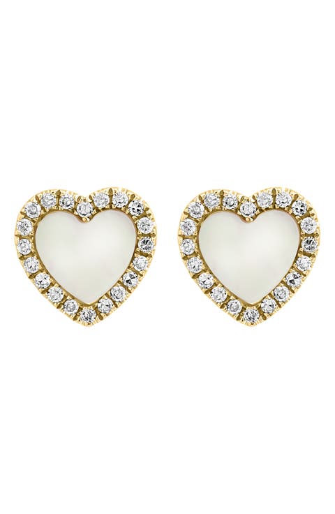 Diamond Halo Mother of Pearl Stud Earrings - 0.19 ctw