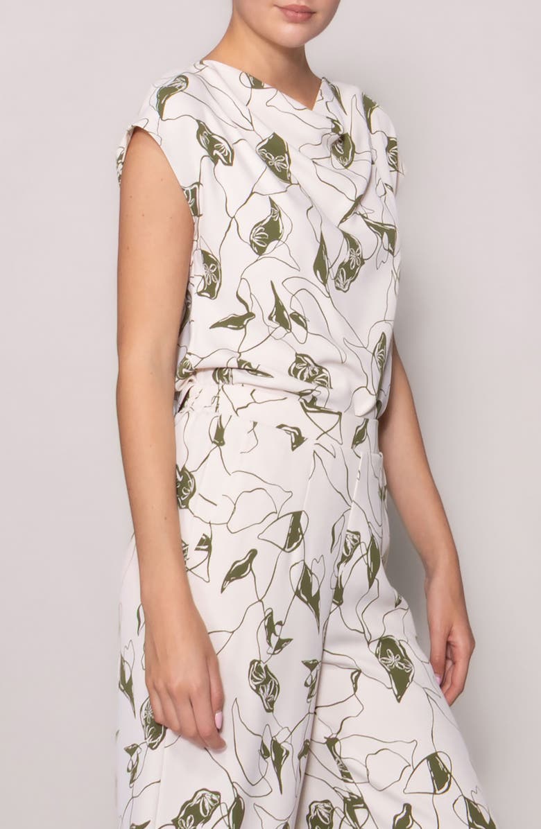 MELLODAY Luxe Crepe Short Sleeve Top, Alternate, color, Bone Olive Abstract