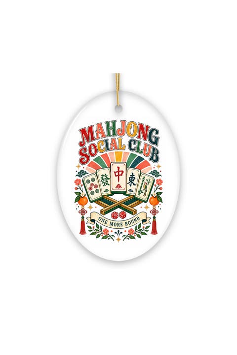 Mahjong Dragon Tiles Crane And Koi Oval Ornament