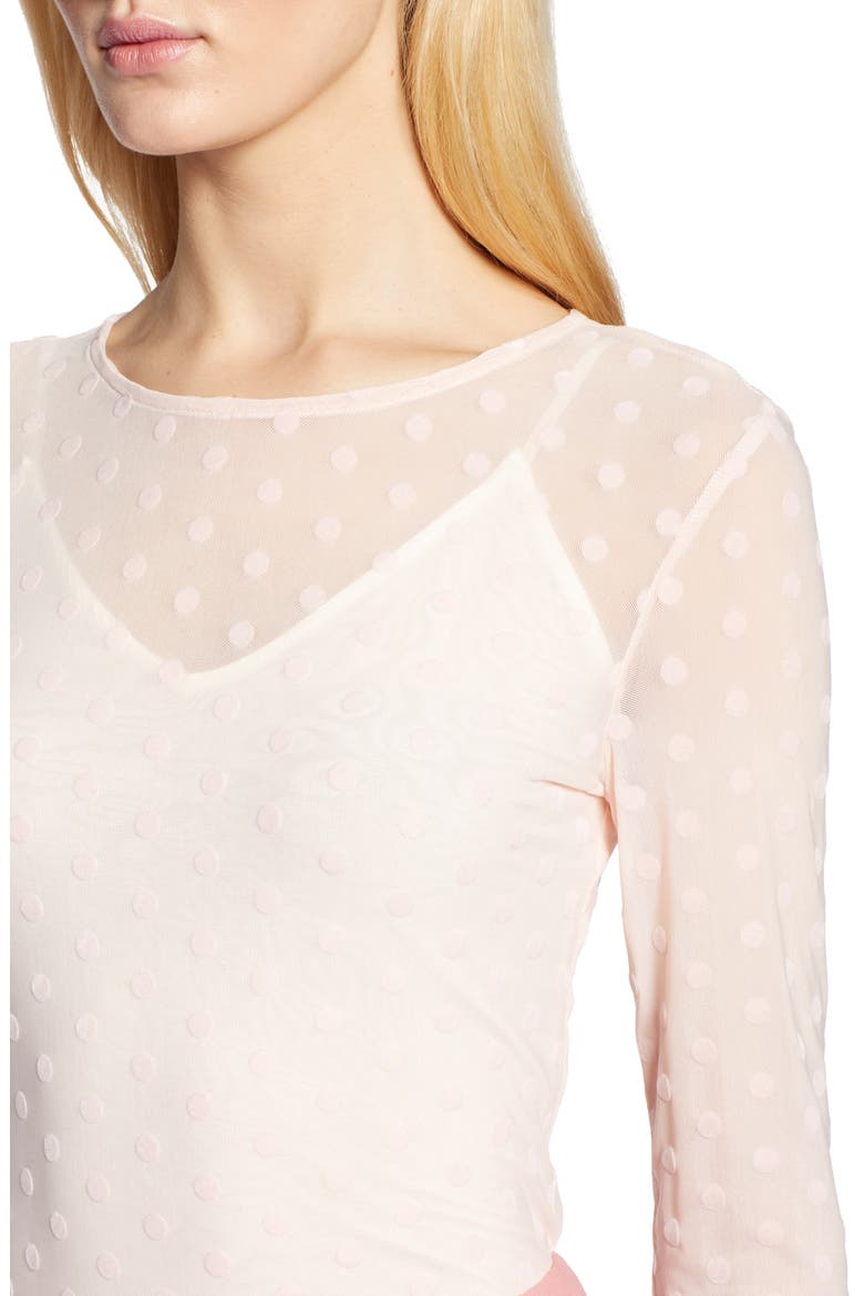 Sheer Mesh Dot Top, Alternate, color, PINK SMOKE