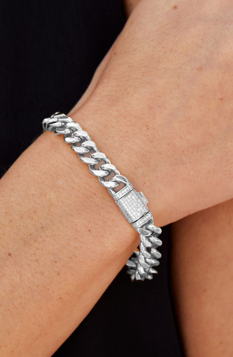 SAVVY CIE JEWELS Pavé Cubic Zirconia Chunky Curb Chain Bracelet, Alternate, color, White