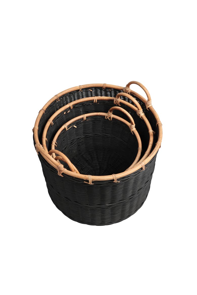 Vista Handwoven Rattan Nesting Storage Baskets with Handles, Alternate, color, Black