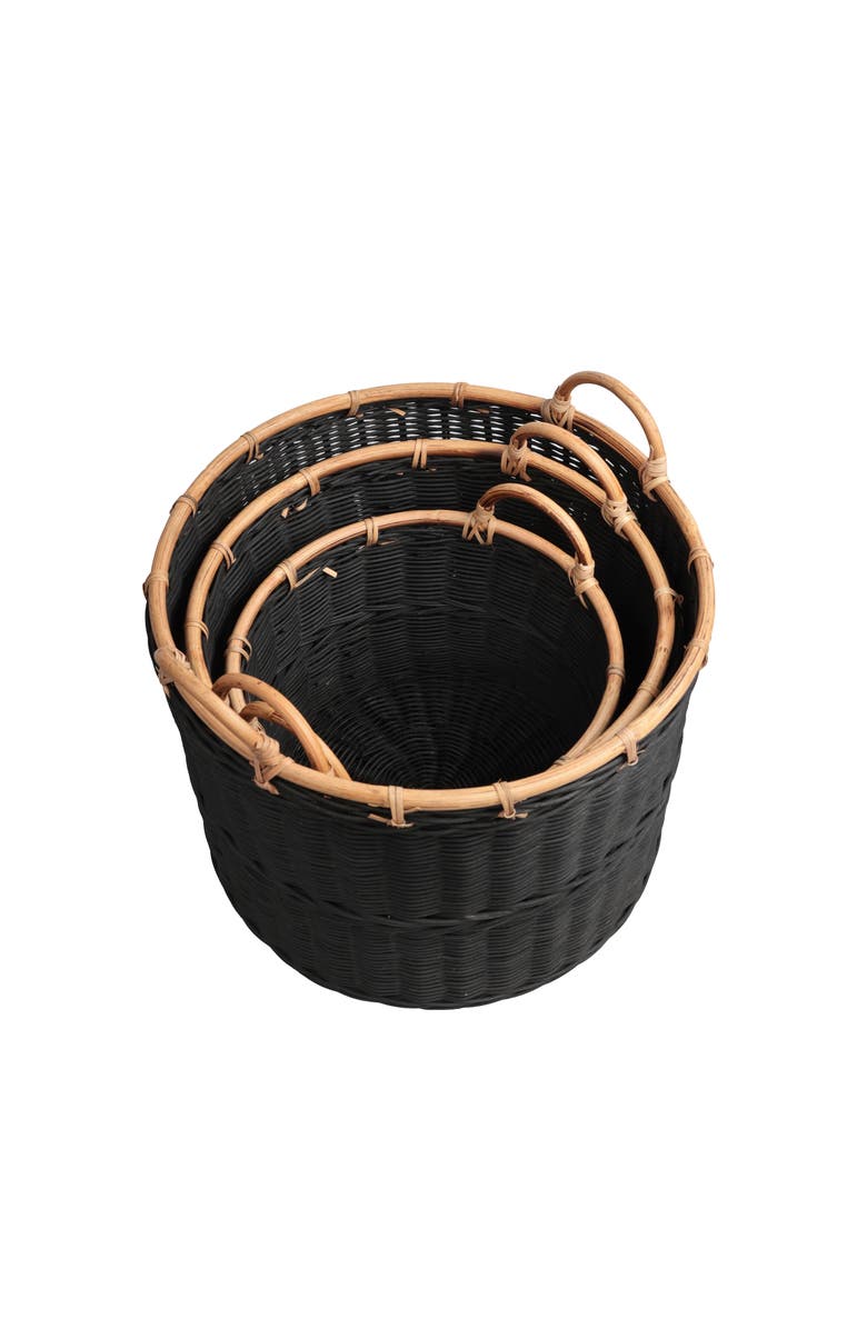 HAPPIMESS Vista Handwoven Rattan Nesting Storage Baskets with Handles, Alternate, color, Black