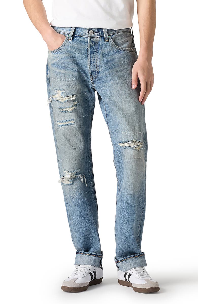 Levi's<sup>®</sup> 501<sup>®</sup> Original Straight Leg Selvedge Jeans, Main, color, Turquoise Rivet Dx Selv