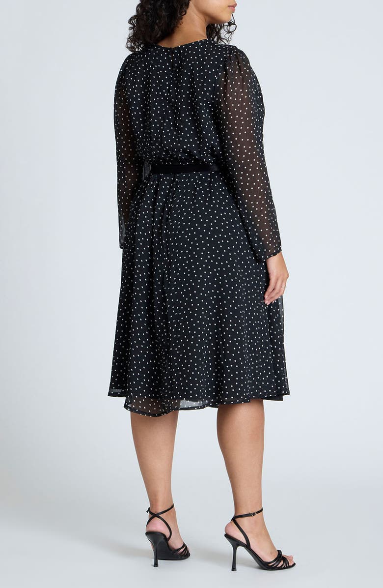 ELOQUII Polka Dot Long Sleeve Belted Dress, Alternate, color, 