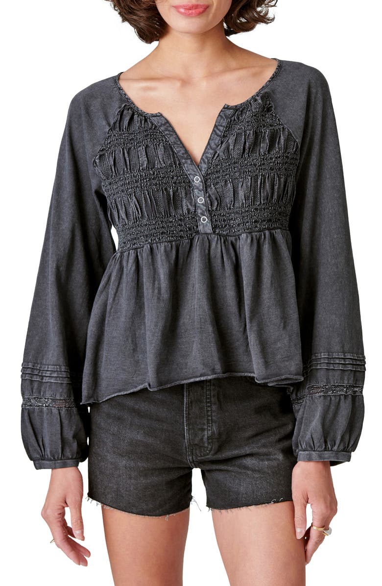 Lucky Brand Textured Babydoll Blouse, Main, color, 