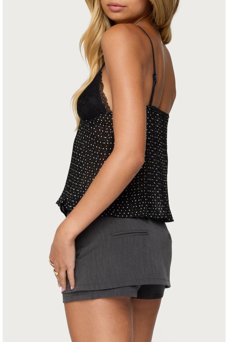 Rhian Polka Dot Lace Trim Pleated Camisole, Alternate, color, BLACK
