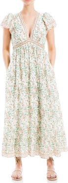 MAX STUDIO Floral Flutter Sleeve Maxi Dress