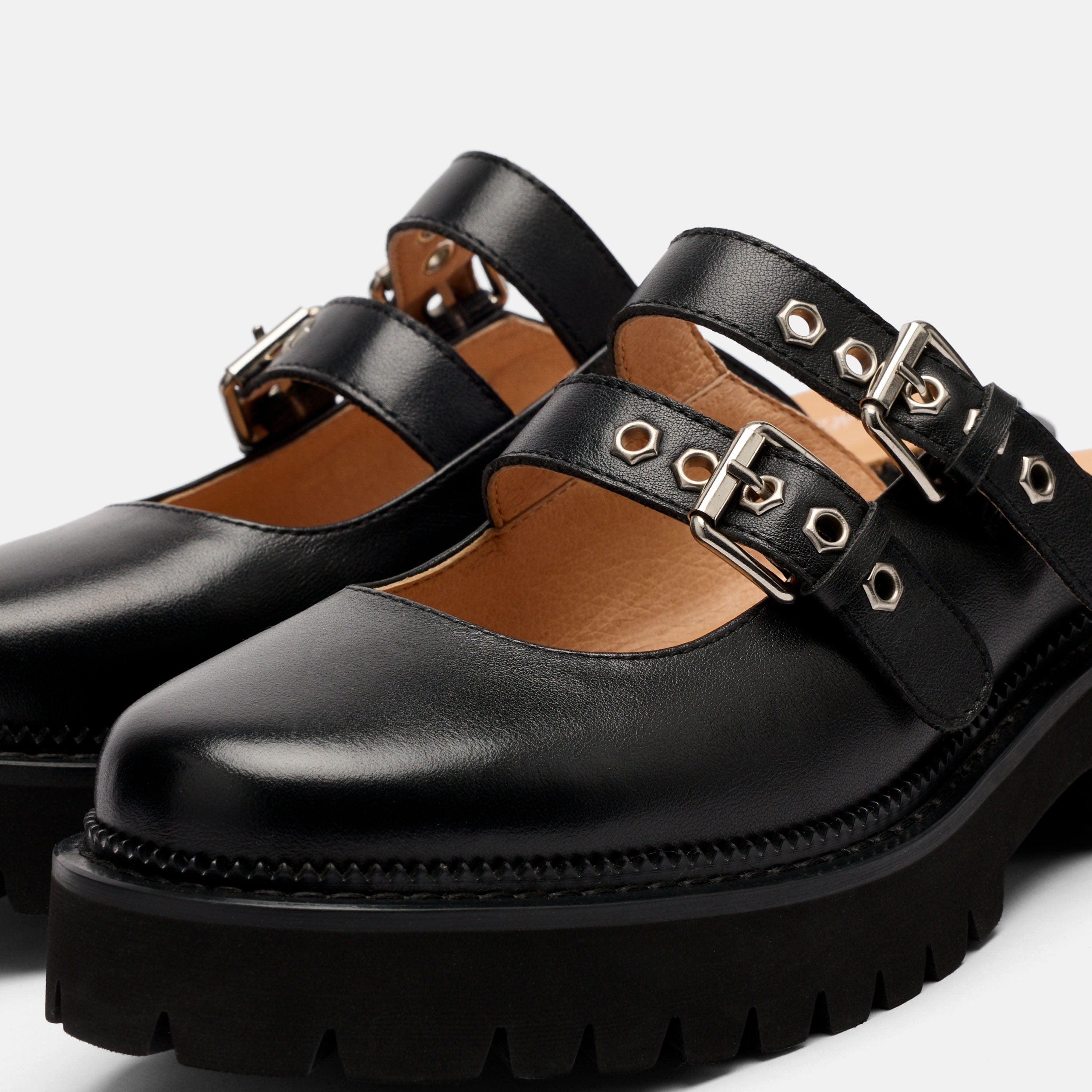 MARC NOLAN Lexi Leather Double-Buckle Lug Mules, Alternate, color, Black