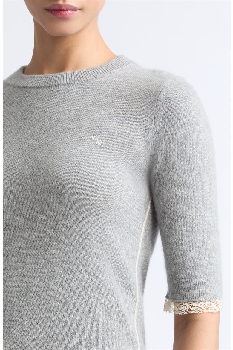 Lace Trim Short Sleeve Recycled Cashmere & Cotton Baby Tee, Alternate, color, GREY LACE