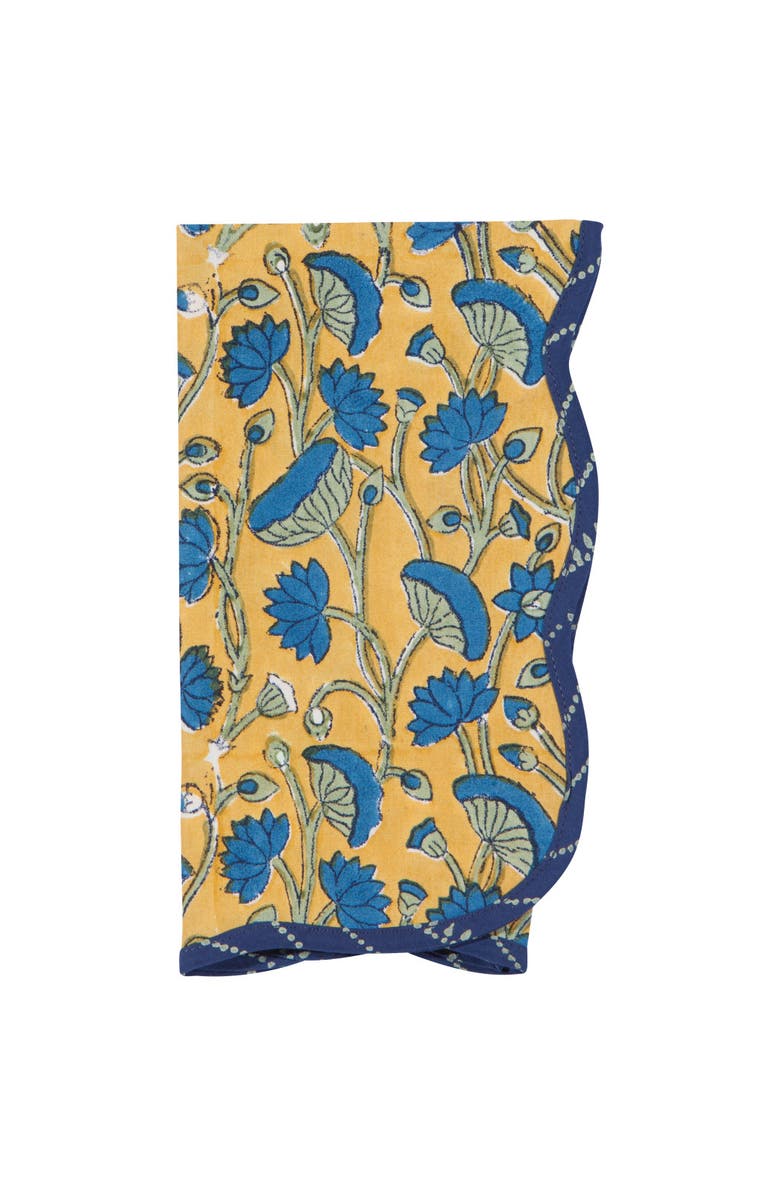 Danica Brands Fan Flower Block Print Napkins - Set of 12, Alternate, color, Blue