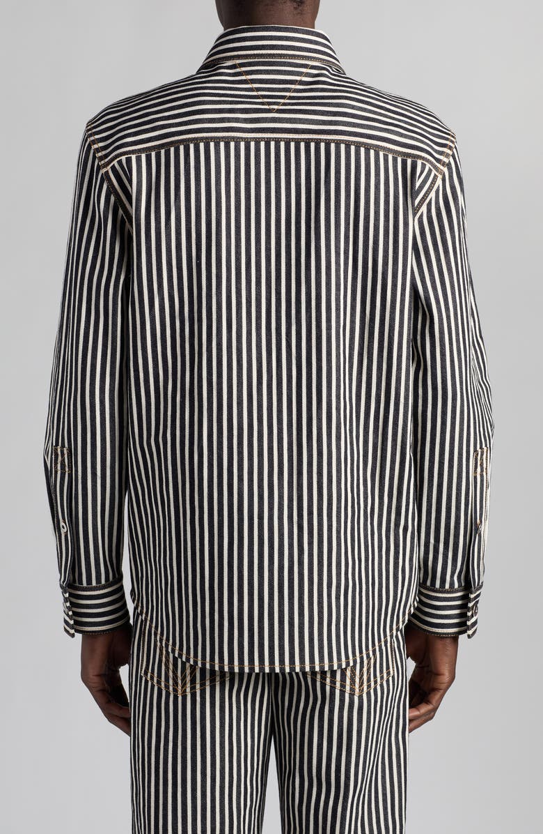 Bottega Veneta Regular Fit Engineer Stripe Cotton Drill Button-Up Shirt, Alternate, color, 4037 Navy/ Ecru