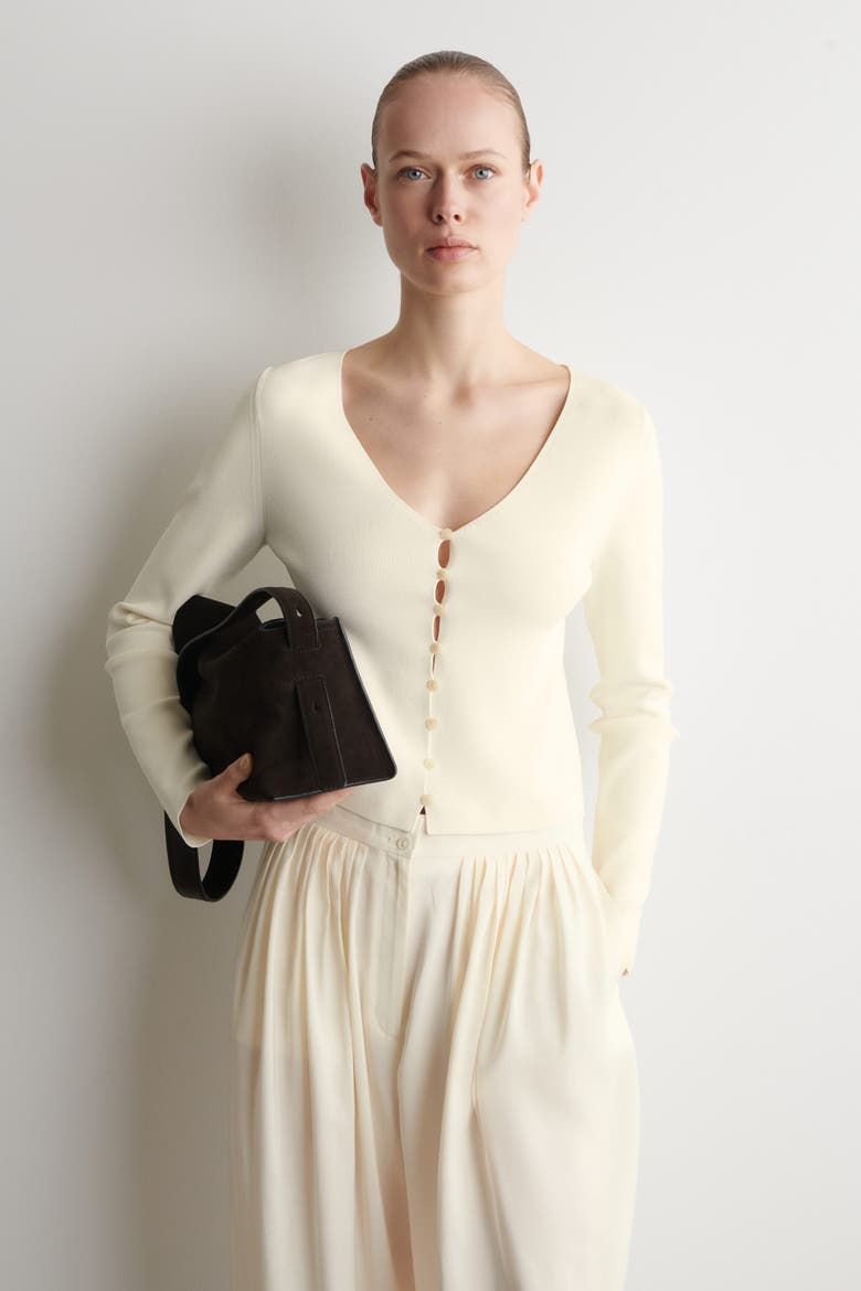 Minimal Knitted V-neck Cardigan, Main, color, IVORY
