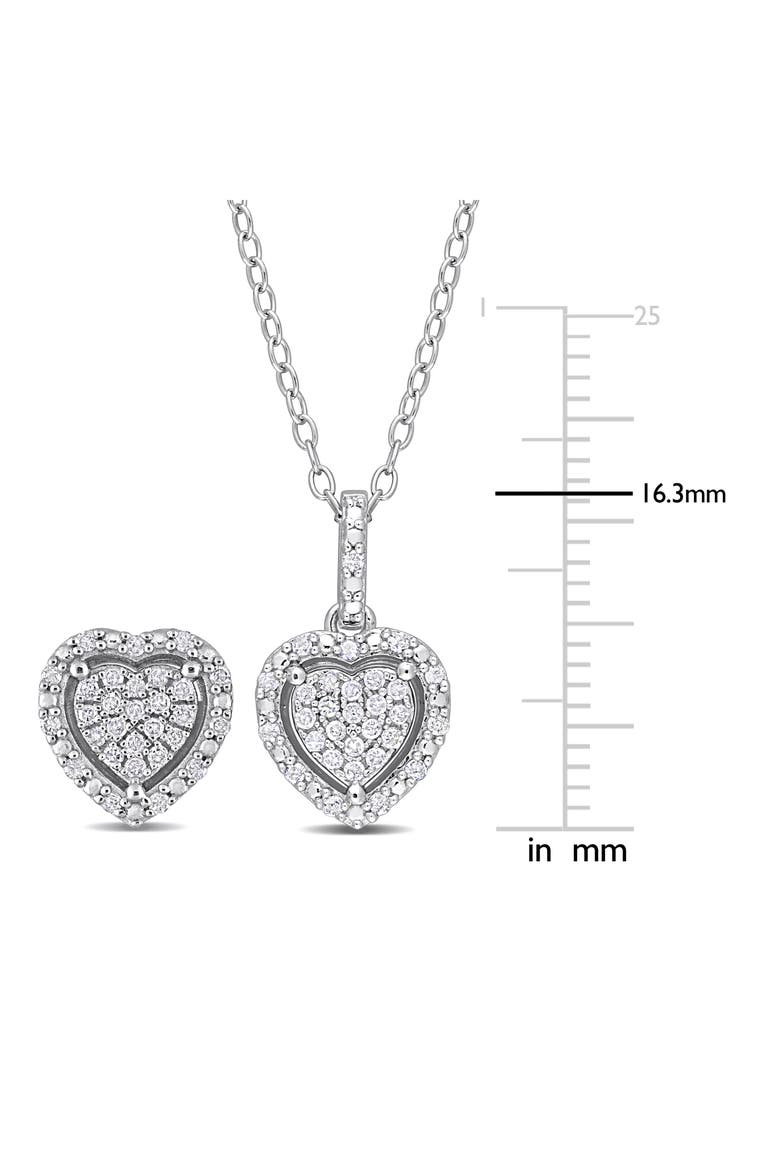 Pavé Diamond Heart Pendant Necklace & Stud Earrings Set - 0.44ct., Alternate, color, SILVER