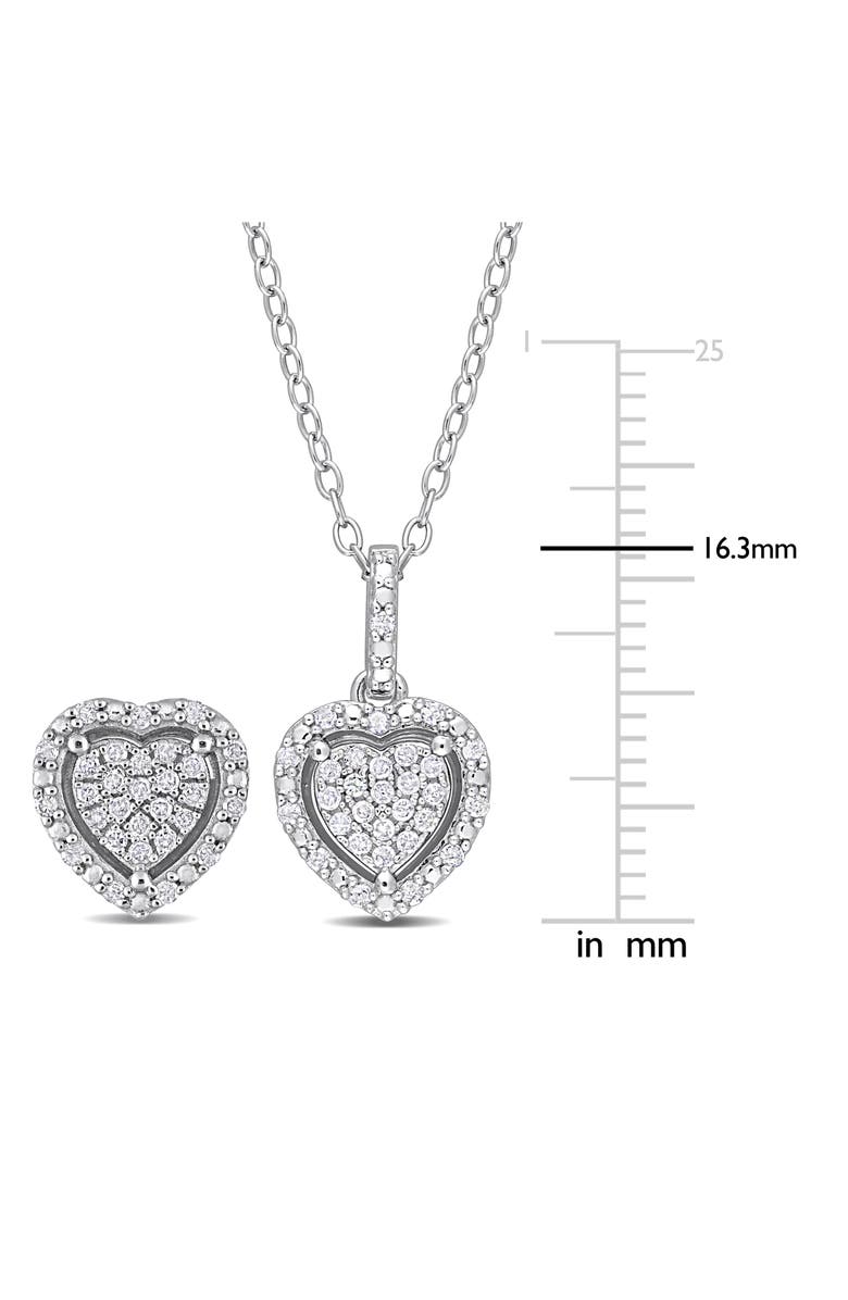 DELMAR Pavé Diamond Heart Pendant Necklace & Stud Earrings Set - 0.44ct., Alternate, color, Silver